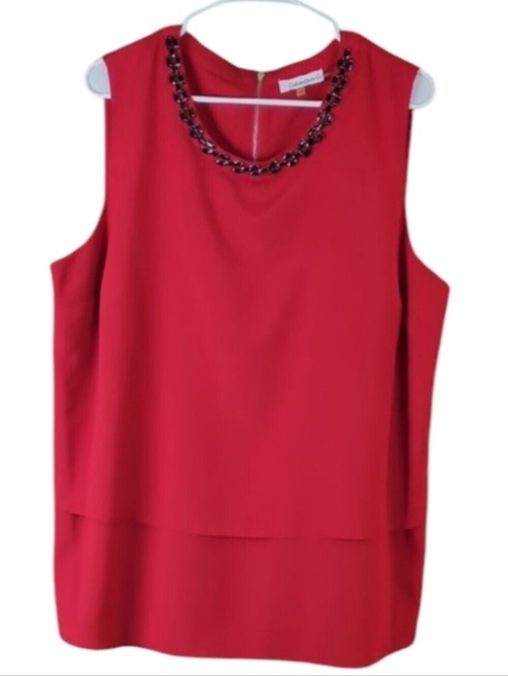 Calvin Klein Red Beaded Sleeveless Blouse Tiered Size 1X